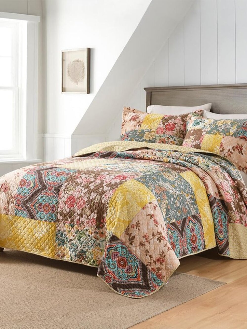 Cotton Bedspread Quilt Sets with 2 Shams, Soft Reversible Coverlet Sets Lightwei